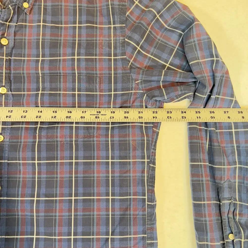 J. Crew Factory Button Down Shirt Men L Plaid Long Sleeve Light Weight Woven